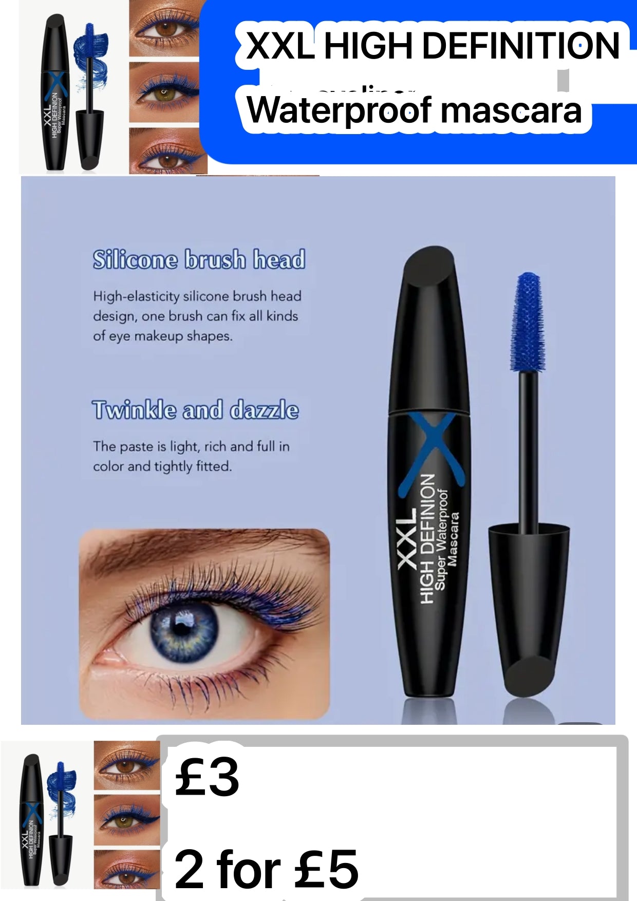 Highly water proof blue mascara